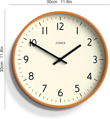 JONES CLOCKS® Studio Round Wall Clock - Round Clock - Modern Clock - Designer Clock - Kitchen Clock - Living Room Clock - Office Clock - Easy to Read Dial - Contemporary Design (Orange) in Saudi Arabia