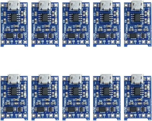 10PCS 5V 1A Micro USB 18650 Lithium Battery Charging Board TP4056 Charger Module with Protection (Pack of 10) in Saudi Arabia