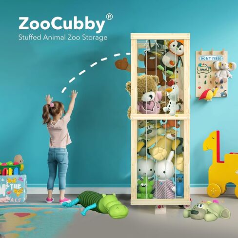 ZooCubby® قفص تخزين حديقة الحيوانات المحشوة، منظم تخزين الألعاب القطيفة - قفص حديقة الحيوان لتخزين الحيوانات المحشوة (خشب البتولا) in Saudi Arabia