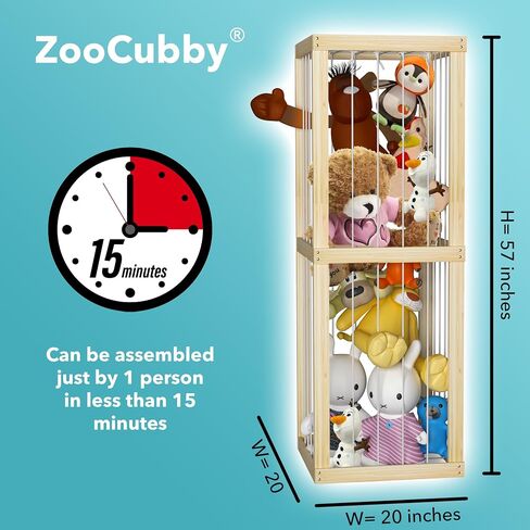 ZooCubby® قفص تخزين حديقة الحيوانات المحشوة، منظم تخزين الألعاب القطيفة - قفص حديقة الحيوان لتخزين الحيوانات المحشوة (خشب البتولا) in Saudi Arabia