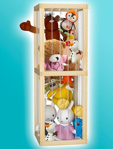 ZooCubby® قفص تخزين حديقة الحيوانات المحشوة، منظم تخزين الألعاب القطيفة - قفص حديقة الحيوان لتخزين الحيوانات المحشوة (خشب البتولا) in Saudi Arabia