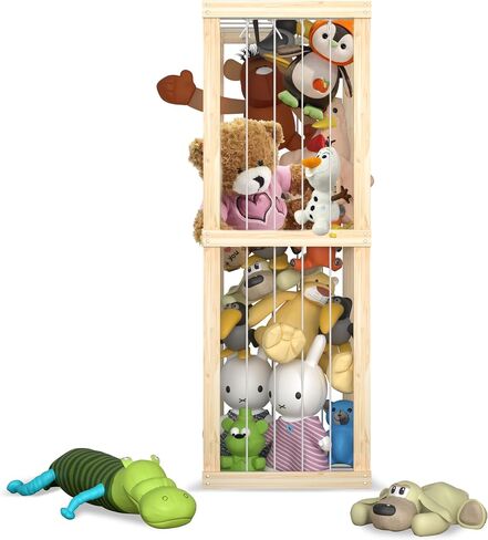 ZooCubby® قفص تخزين حديقة الحيوانات المحشوة، منظم تخزين الألعاب القطيفة - قفص حديقة الحيوان لتخزين الحيوانات المحشوة (خشب البتولا) in Saudi Arabia