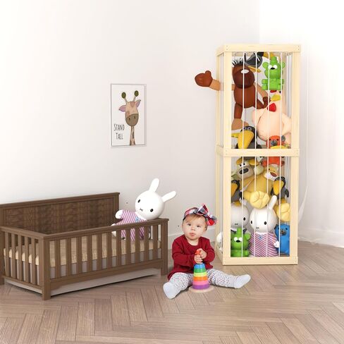 ZooCubby® قفص تخزين حديقة الحيوانات المحشوة، منظم تخزين الألعاب القطيفة - قفص حديقة الحيوان لتخزين الحيوانات المحشوة (خشب البتولا) in Saudi Arabia