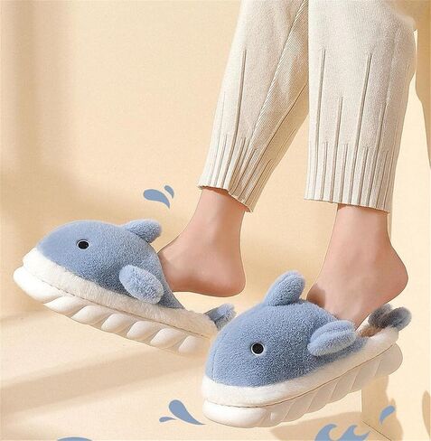 Women's Cotton Slippers Shark Slippers Adult Warm Plush Slippers Animal Slippers Men's Indoor Home and Outdoor Shoes for Winter Warmth Whale Shoe in Saudi Arabia