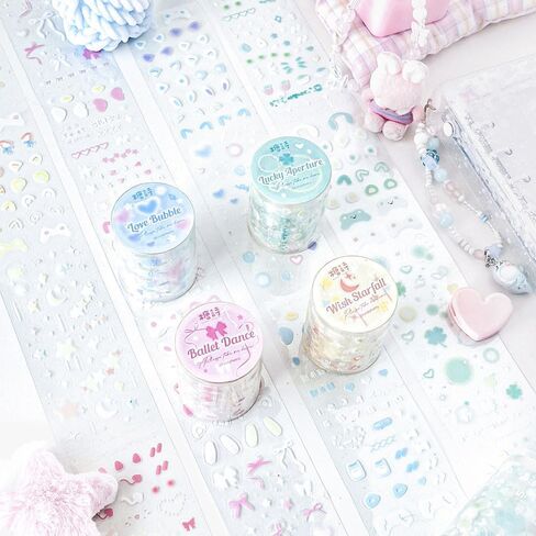 4 لفات من ملصقات شريط واشي اللطيفة لسكرابوكينغ، ملصقات شريط PET لليوميات، مجموعة شريط واشي واسعة ملصقات المجلات غير المرغوب فيها، شريط كاواي كارتوني مغسول DIY ديكور لملصقات لوازم سجل القصاصات in Kuwait