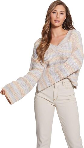 GUESS Women's Long Sleeve Space Dye Neena V-Neck Sweater in Saudi Arabia