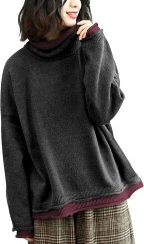 YESNO سترة نسائية ذات ياقة مدورة كبيرة الحجم كاجوال فضفاض مكون من قطعتين بلوفر منسوج YQ0 in Kuwait