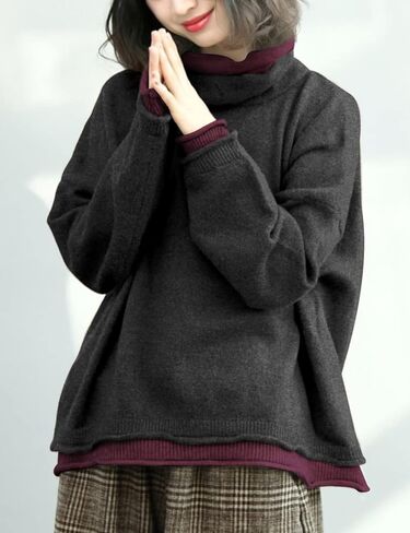 YESNO سترة نسائية ذات ياقة مدورة كبيرة الحجم كاجوال فضفاض مكون من قطعتين بلوفر منسوج YQ0 in Kuwait