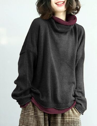 YESNO سترة نسائية ذات ياقة مدورة كبيرة الحجم كاجوال فضفاض مكون من قطعتين بلوفر منسوج YQ0 in Kuwait