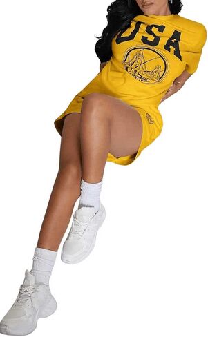 GORGLITTER Women's Two Piece Summer Set Letter Graphic Short Sleeve Tee Shorts Tracksuit Matching Set in Saudi Arabia