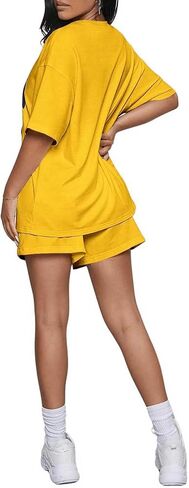 GORGLITTER Women's Two Piece Summer Set Letter Graphic Short Sleeve Tee Shorts Tracksuit Matching Set in Saudi Arabia