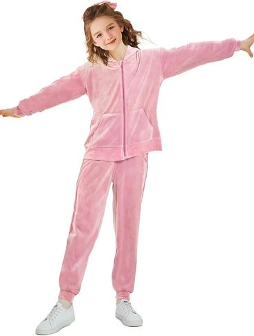 Girls Velour Tracksuit Sweatsuits Set 2 Piece Outfits Zip Up Hoodies and Pants Sportswear Jogging Suit in Saudi Arabia