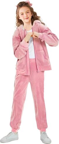 Girls Velour Tracksuit Sweatsuits Set 2 Piece Outfits Zip Up Hoodies and Pants Sportswear Jogging Suit in Saudi Arabia