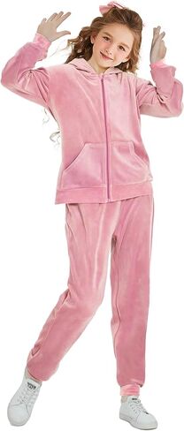 Girls Velour Tracksuit Sweatsuits Set 2 Piece Outfits Zip Up Hoodies and Pants Sportswear Jogging Suit in Saudi Arabia