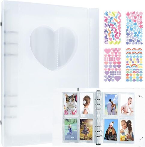 Kpop Photocard Binder A5 Binder Sleeves 20 Sheets 160 Pockets 3 Inch Photo Album in Loose Leaf Refillable 6 Ring Photocard Holder Book with 4Pcs Stickers for Picture Cards Storage (White) in Saudi Arabia
