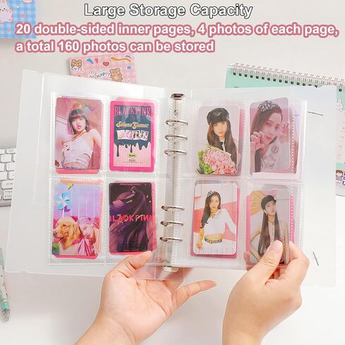 Kpop Photocard Binder A5 Binder Sleeves 20 Sheets 160 Pockets 3 Inch Photo Album in Loose Leaf Refillable 6 Ring Photocard Holder Book with 4Pcs Stickers for Picture Cards Storage (White) in Saudi Arabia