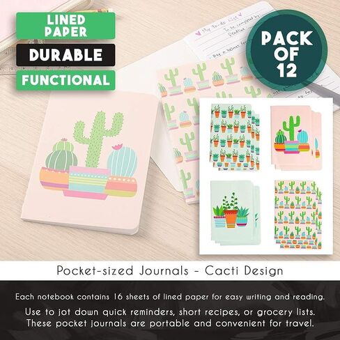 دفاتر ملاحظات Paper Junkie Mini Cactus Journal، هدايا الحفلات (3.5 × 5 بوصات، 12 حزمة) in Kuwait