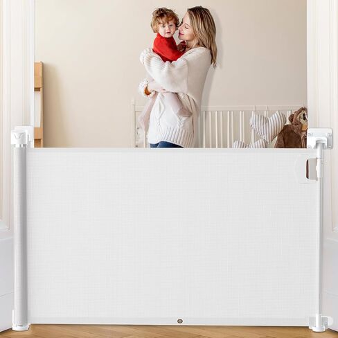 Retractable Baby Gate Mesh Baby Door Gate Versatile and Easy-to-Use Baby Gate Retractable Design, 33" Height, Expands up to 55" Wide - Perfect for Stairs, Doorways, and Indoor/Outdoor Use in Saudi Arabia