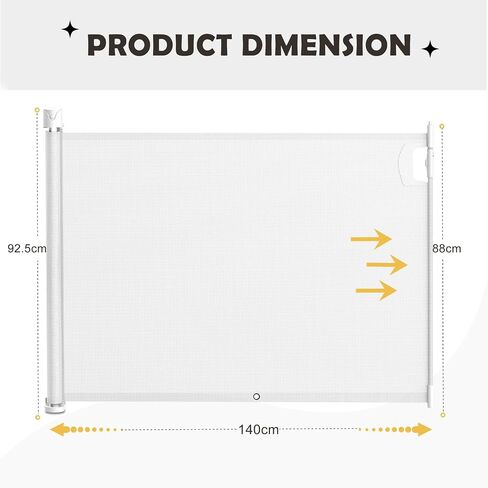 Retractable Baby Gate Mesh Baby Door Gate Versatile and Easy-to-Use Baby Gate Retractable Design, 33" Height, Expands up to 55" Wide - Perfect for Stairs, Doorways, and Indoor/Outdoor Use in Saudi Arabia