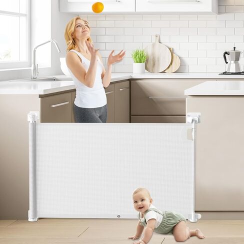 Retractable Baby Gate Mesh Baby Door Gate Versatile and Easy-to-Use Baby Gate Retractable Design, 33" Height, Expands up to 55" Wide - Perfect for Stairs, Doorways, and Indoor/Outdoor Use in Saudi Arabia