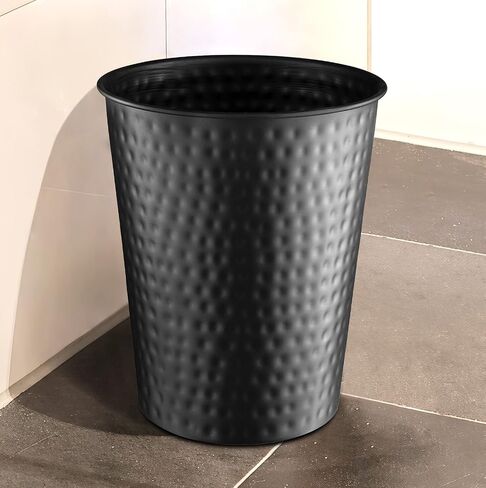 Monarch Abode 19428 Hand Hammered Metal Wastebasket Trash Can for Home Office Bedroom, Decorative Wastebasket, Modern Bathroom Decor, Durable, Pewter in Saudi Arabia