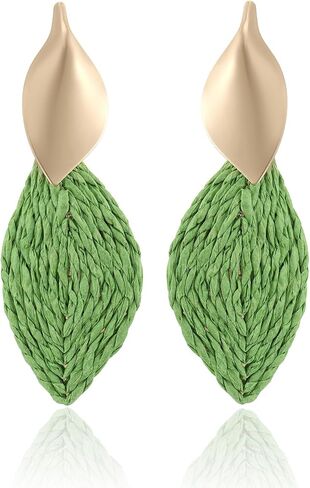 Raffia Palm Leaf Earrings, Raffia Straw Wrapped Monstera Drop Dangle Earrings Summer Tropical Beach Jewelry in Kuwait