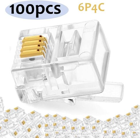 موصل RJ11 مع قابس 6P4C وحدة الهاتف قابس مقبس الهاتف الطرفي موصل خط الهاتف جودة سميكة 100 قطعة. in Kuwait
