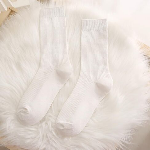 Women Thin Cotton Socks Cute Crew Socks Casual Athletic Aesthetic Socks Neutral Slouchy Solid Color Sock 6 Pairs 4-9 in Saudi Arabia