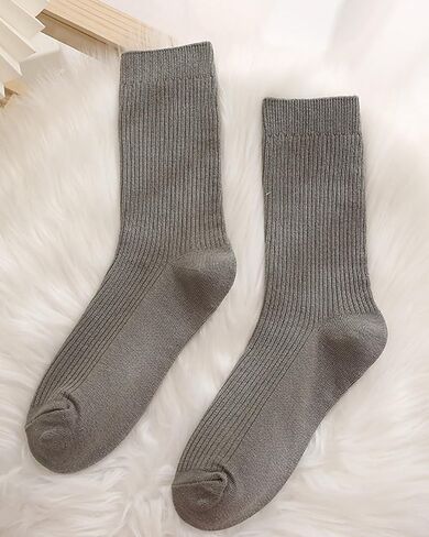 Women Thin Cotton Socks Cute Crew Socks Casual Athletic Aesthetic Socks Neutral Slouchy Solid Color Sock 6 Pairs 4-9 in Saudi Arabia