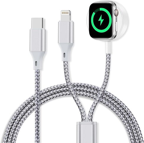 Upgraded for Apple Watch Charger USB C, Magnetic Fast Charging Cable Wireless Nylon Braided iWatch Charger for Apple Watch Ultra/9/8/7/6/5/4/3/1/SE, iPhone 14/13/12/11 Pro Max/X/iPad/Airpods(6FT) in Kuwait