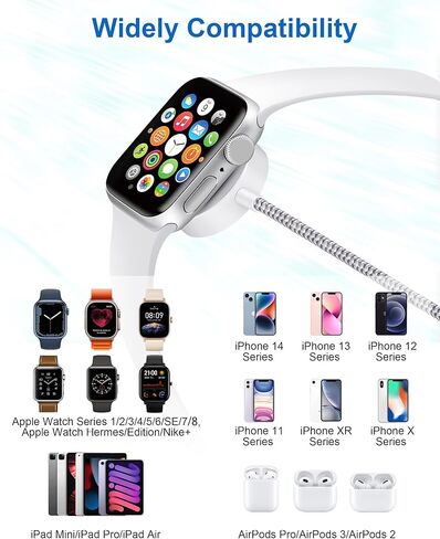 Upgraded for Apple Watch Charger USB C, Magnetic Fast Charging Cable Wireless Nylon Braided iWatch Charger for Apple Watch Ultra/9/8/7/6/5/4/3/1/SE, iPhone 14/13/12/11 Pro Max/X/iPad/Airpods(6FT) in Kuwait
