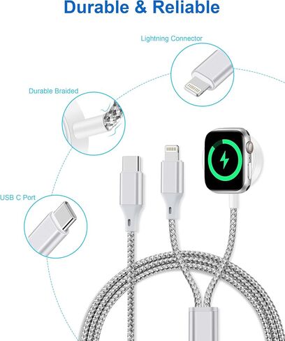 Upgraded for Apple Watch Charger USB C, Magnetic Fast Charging Cable Wireless Nylon Braided iWatch Charger for Apple Watch Ultra/9/8/7/6/5/4/3/1/SE, iPhone 14/13/12/11 Pro Max/X/iPad/Airpods(6FT) in Kuwait
