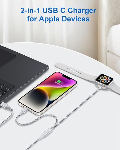 Upgraded for Apple Watch Charger USB C, Magnetic Fast Charging Cable Wireless Nylon Braided iWatch Charger for Apple Watch Ultra/9/8/7/6/5/4/3/1/SE, iPhone 14/13/12/11 Pro Max/X/iPad/Airpods(6FT) in Kuwait