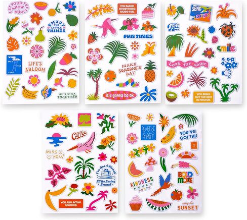 ban.do Colorful Puffy Stickers, 5 Sheet Assorted 3D Sticker Pack Includes Sayings, Food, and Flowers, Assorted SP22 in Saudi Arabia