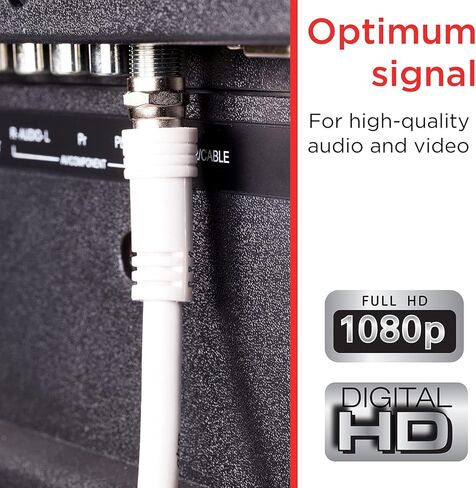 كابل محوري UltraPro RG6 بطول 25 قدم. أبيض، موصلات من النوع F، محور مزدوج الحماية، مخرج إدخال، مثالي لهوائي التلفزيون، الأقمار الصناعية، DVR VCR، صندوق الكابل، المسرح المنزلي، 52154 in Kuwait