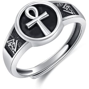 Ankh Rings Black Onyx Egyptian Open Rings for Men Egyptian Jewelry for Women Men Jewelry Gifts