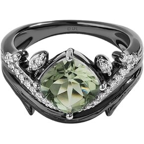 Jewelili Star Wars™ Fine Jewelry The Dagobah Women's Ring 1/6 Ct.Tw. Diamonds and Green Amethyst, Sterling Silver with Black Rhodium