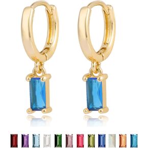 أقراط جوهرة الميلاد الرائعة للنساء والفتيات - حلق هوجي هوب مطلي بالذهب عيار 18 قيراط مع قطرة أحجار كريمة مستطيلة - هدايا مجوهرات جوهرة الميلاد لحفلات الزفاف وأعياد الميلاد والارتداء اليومي in Kuwait