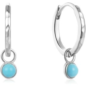 Cute Turquoise Ball Small Hoop Earrings for Women Girls 925 Sterling Silver Hypoallergenic Blue Bezel Birthstone Charms Drop Huggie Hoops Cartilage Boho Y2K Jewelry Gifts