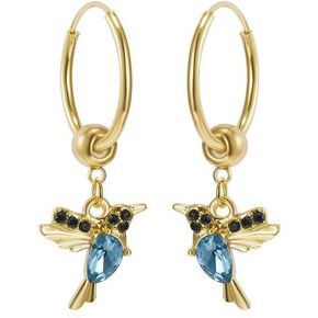 Hummingbird Earrings for Women Gold Bird Hoop Earrings Crystals Hummingbird Drop Earrings Colorful Rhinestone Hummingbird Earrings Birthday Jewelry Gifts for Women Girls