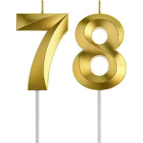 Gold 78th & 87th Birthday Candles,Gold Number 78 87 Cake Topper for Birthday Decorations Party Decoration