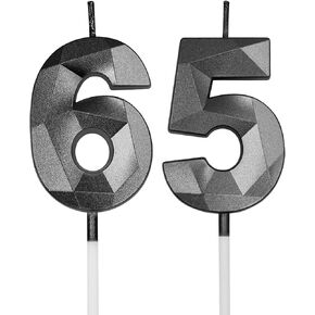 65th & 56th Birthday Candles for Cake, Gold Number 65 56 3D Diamond Shaped Candle Birthday Decorations Party Supplies for Women or Men