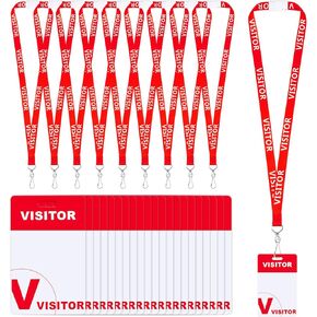 50 Set Heavy Duty Visitor Badges with Lanyards 50 Pcs Guest Name Badge Pass for Visitors with 50 Pcs Red Visitor Lanyard Heavy Duty Plastic Name Tag for Company School Exhibition Fundraiser Vendor