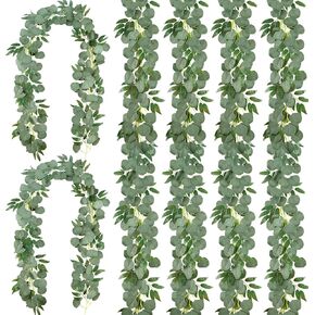 Whonline 6pcs 36ft Artificial Eucalyptus Garland with Willow Leaves Silver Dollar Greenery Vines Fake Eucalyptus for Wedding Party Home Table Indoor Outdoor Decoration in Kuwait