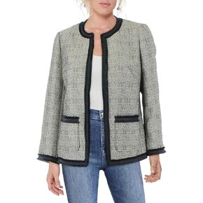Anne Klein Women's Cllrss JKT W/Fringe Trim-Vicuna/Anne Blk