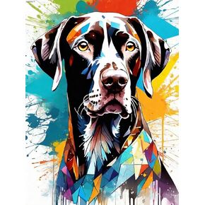 AMAYY 5D DIY Diamond Painting Colorful Animals Full Drill Kits for Adults Beginner Dog Diamond Art, German Shorthaired Pointer Round Diamond Painting Kits Perfect for Home Wall Decor Gifts 12x16inch