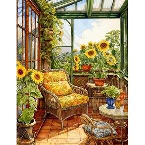 NAIMOER Sunflowers Diamond Art Kits for Adults, DIY Full Drill 5D Diamond Art Flowers House Diamond Art Landscape Diamond Painitng Kits for Relaxation and Home Wall Decor 30x40cm