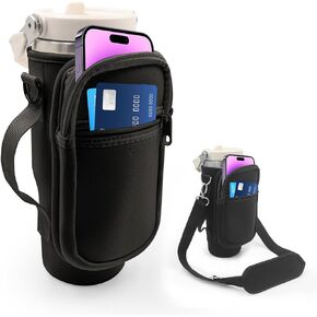 for Stanley Iceflow Flip Straw Tumbler 30 oz, Water Bottle Cup Holder Cover Carrier Sling Bag with Strap, Pouch Pocket for Phone / Accessories, add Handle for Stanley Flip Straw, Neoprene (Purple)
