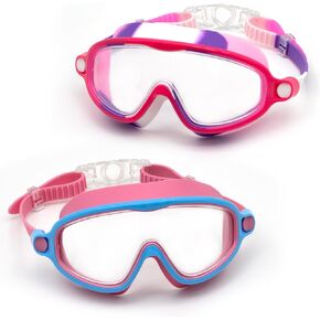 Goggles for Kids 3-12, Anti Fog Goggles Swimming, Youth Goggles Mask with Nose Cover, Uv Protection, 2 Pack