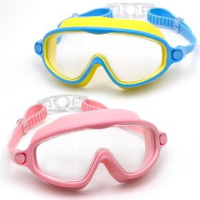 Goggles for Kids 3-12, Anti Fog Goggles Swimming, Youth Goggles Mask with Nose Cover, Uv Protection, 2 Pack
